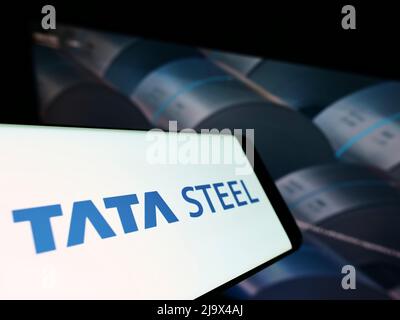 Smartphone with website of Indian steelmaking company Tata Steel