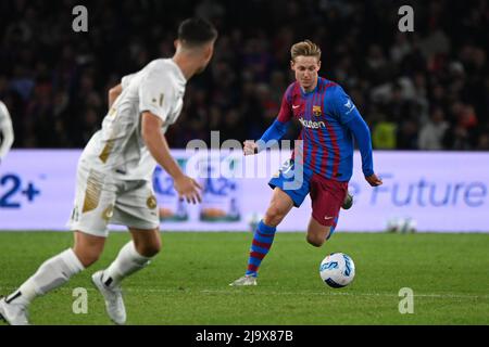 Sydney Olympic Park, Australia. 25th May, 2022. Frenkie de Jong (R) of FC Barcelona team in action during the match between FC Barcelona and the A-League All Stars at Accor Stadium. (Final score; FC Barcelona 3:2 A-Leagues All Stars). Credit: SOPA Images Limited/Alamy Live News Stock Photo