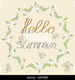 banner hello summer frame of flowers on a light background Stock Vector