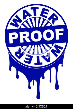 Abstract blue rubber stamp with caption waterproof and water drips Stock Vector