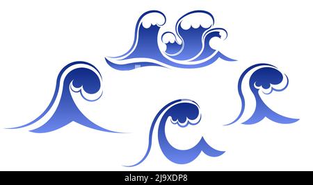 Set of four blue wave symbols for your design Stock Vector