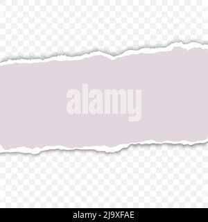 Torn paper with ripped edges and soft shadow realistic vector illustration isolated on transparent background. paper template with copy space for text Stock Vector