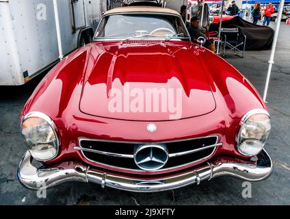 1957+ Mercedes 300SL Roadster at Laguna Seca racetrack in Monterey, California during the annual Reunion events of car week. Stock Photo