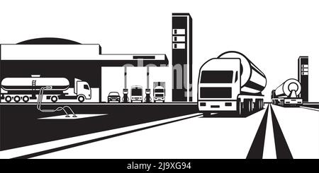 Tank trucks carrying fuel to gas stations - vector illustration Stock Vector