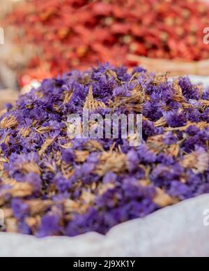 Dried purple Flowers on the market of Egypt Stock Photo