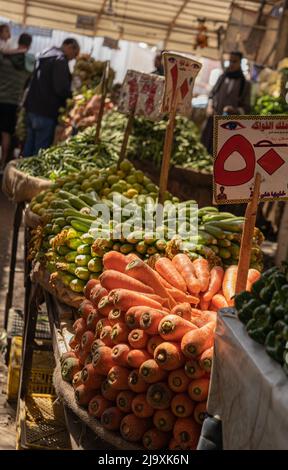 Egypt, Hurghada, 20 FEBRUARY 2022: Arabic market stall full of organic vegetables Stock Photo