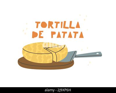 Spanish potato omelet isolated on white background. Typical Spanish national food. Vector illustration. Stock Vector