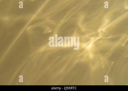 Caustic effect light refraction on yellow wall overlay photo mockup, blurred sun rays refracting through glass prism with shadow. Abstract natural Stock Photo