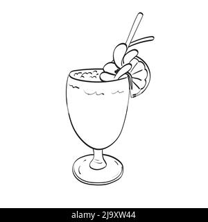 Delicious refreshing drink with lemon and orchid illustration vector hand drawn isolated on white background line art. Stock Vector