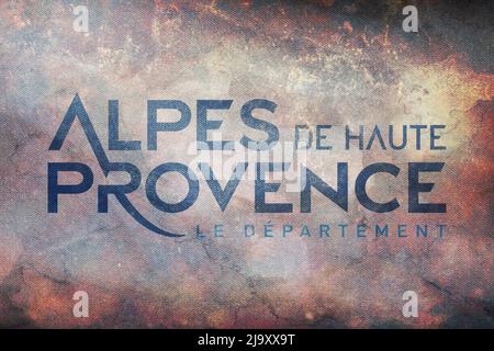 Top view of retroflag department of  Alpes de Haute Provence, France with grunge texture. French travel and patriot concept. no flagpole. Plane design Stock Photo