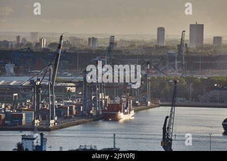 Container Port in Rotterdam at night Stock Photo