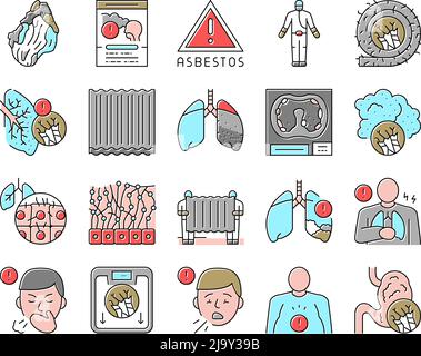 Asbestos Material And Problem Icons Set Vector Stock Vector