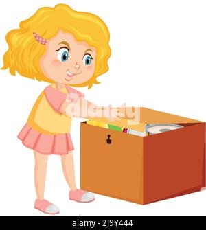 A girl putting her toy into the box illustration Stock Vector