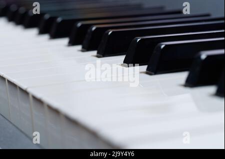 Black and white piano keys macro close up view Stock Photo