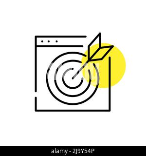 Arrow hitting target in a browser. Pixel perfect, editable stroke line art icon Stock Vector