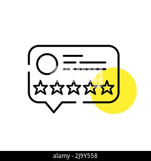 Five star client review. Feedback speech bubble. Pixel perfect, editable stroke line art icon Stock Vector