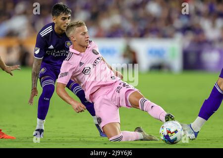 Orlando, Florida, USA. May 25, 2022: Inter Miami midfielder BRYCE DUKE (22) makes a sliding kick during the MLS Orlando City vs Inter Miami soccer match at Exploria Stadium in Orlando, Fl on May 25, 2022. (Credit Image: © Cory Knowlton/ZUMA Press Wire) Credit: ZUMA Press, Inc./Alamy Live News Stock Photo