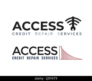 Unique corporate design Access Credit Repair Services logo. red half-bridge with access credit repair service typography text vector illustration. Stock Vector
