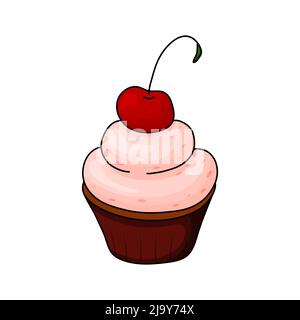 Pretty doodle cupcake. Design sketch element for menu cafe, bistro, restaurant, coffeehouse, bakery, label, poster, banner, flyer and packaging. Vecto Stock Vector