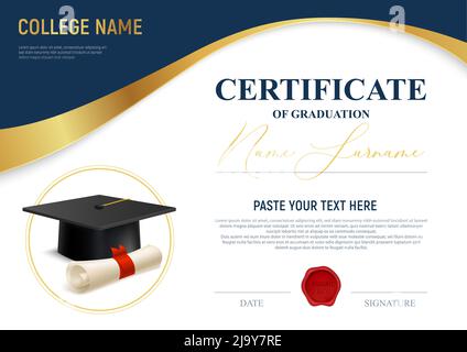 Realistic academic certificate of graduation template with text field ...