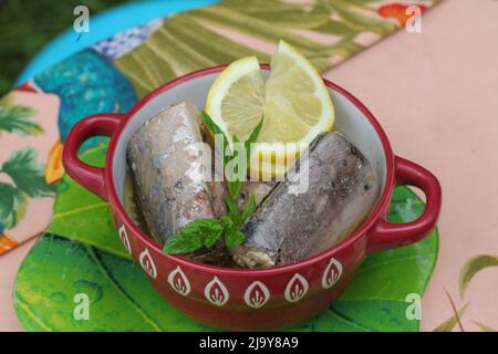 homemade canned mackerel Stock Photo