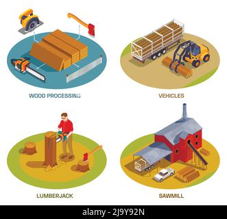Sawmill Cut Service Collection Icons Set Vector Stock Vector Image ...