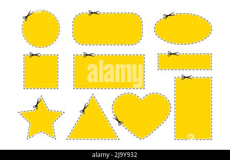 Scrissors cut coupon dotted line with dash icon set. Stock Vector