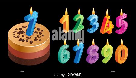 Anniversary cake concept with candles and cream isometric isolated vector illustration Stock Vector