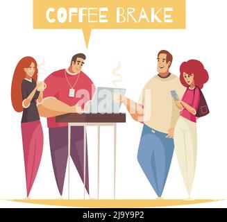 Programmer composition with doodle characters of programmers having coffee break together vector illustration Stock Vector