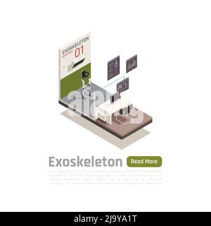 Medical exoskeleton isometric composition with test prototype representing in science laboratory vector illustration Stock Vector
