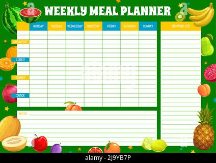 Weekly menu. Meal planner for a week. Vertical blank form. Printable ...