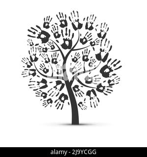 Human hand prints tree silhouette Stock Vector