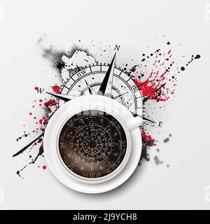 Compass grunge piligrim dark coffee background Stock Vector