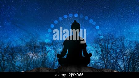 Yoga Cosmic Space Meditation Illustration Silhouette Of Man