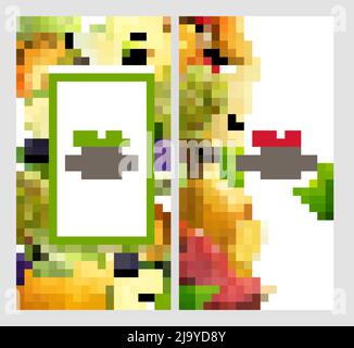 Fruits realistic design set of two vertical backgrounds with frames editable text and fruit slice images vector illustration Stock Vector
