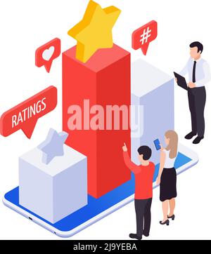 Marketing promotion isometric icon with colorful graph presenting ratings 3d vector illustration Stock Vector