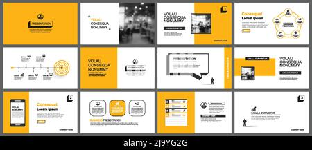 Presentation and slide layout background. Design yellow pastel leaves and flower template. Use for keynote, presentation, slide, leaflet, advertising, Stock Vector