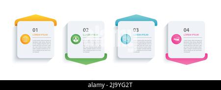 4 data infographics square tab paper index template. Vector illustration abstract background. Stock Vector