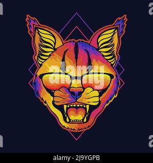 Caracal angry colorful wearing a eyeglasses vector illustration Stock Vector