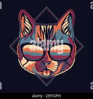 Cat colorful wearing a eyeglasses vector illustration Stock Vector