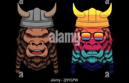 Bigfoot wearing a viking helmet vector illustration Stock Vector