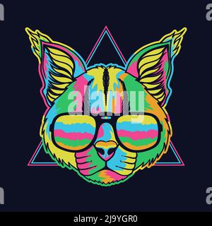 Caracal colorful wearing a eyeglasses vector illustration Stock Vector