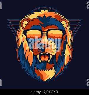 Lion angry colorful wearing a eyeglasses vector illustration Stock Vector