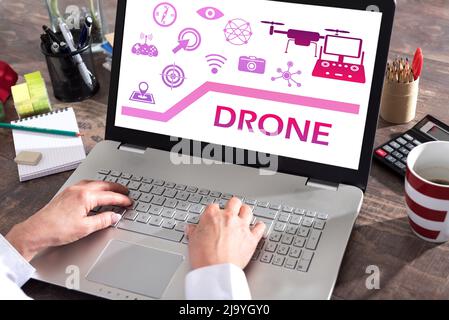 Drone concept shown on a laptop screen Stock Photo