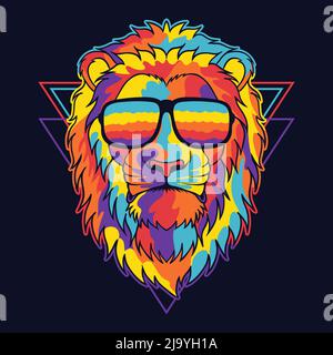 Lion colorful wearing a eyeglasses vector illustration Stock Vector