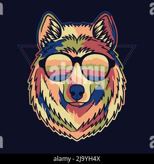 Wolf colorful wearing a eyeglasses vector illustration Stock Vector