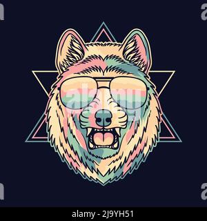 Wolf angry colorful wearing a eyeglasses vector illustration Stock Vector