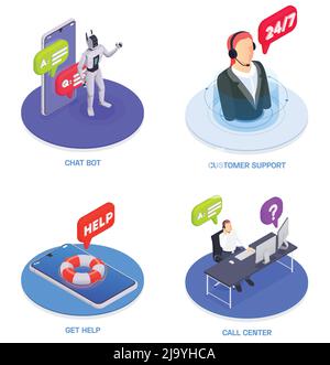 #Customer Service Isometric Icon Set Stock Vector