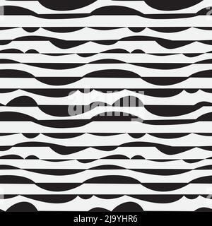 Monochrome abstract winding spots background. Black and white irregular striped seamless pattern. Stock Vector