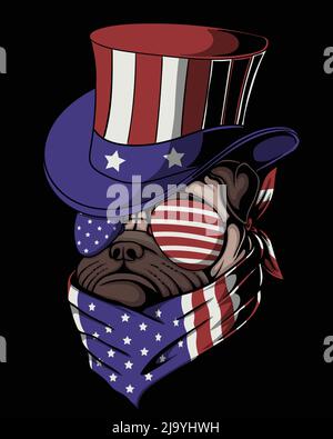 Pug dog wearing a uncle sam hat vector illustration Stock Vector